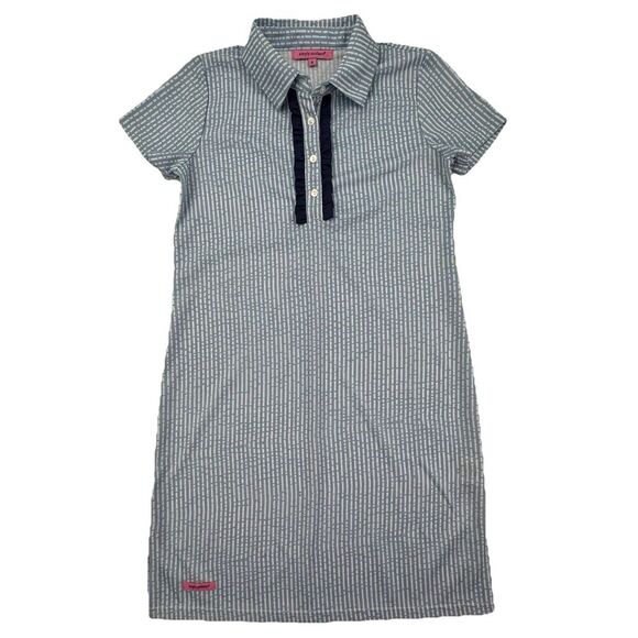 Simply Southern Polo Shirt Dress Blue White Stripe Ruffle Button Size Small - Picture 1 of 11